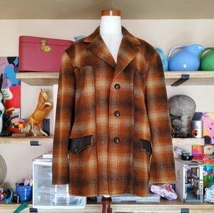 VNTG 70s Tregos Westwear Outerwear Jacket Heavy Wool Leather Trim 42R Unisex Fab